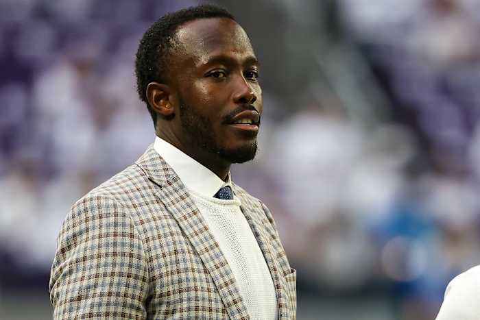 Dec 24, 2023; Minneapolis, Minnesota, USA; Minnesota Vikings general manager Kwesi Adofo-Mensah looks on before the game against the Detroit Lions at U.S. Bank Stadium.